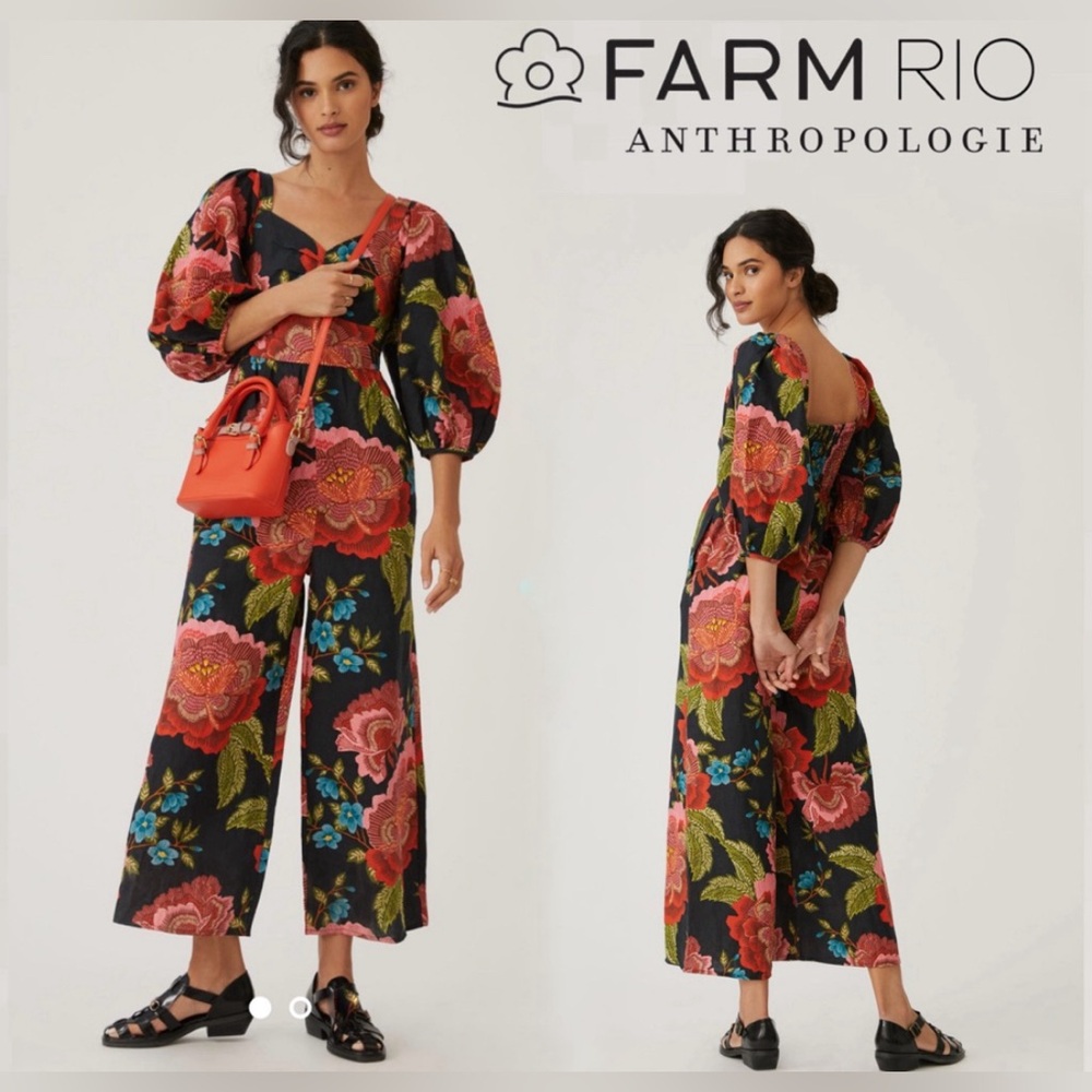 FARM Rio Bold Floral Jumpsuit in Black and Red